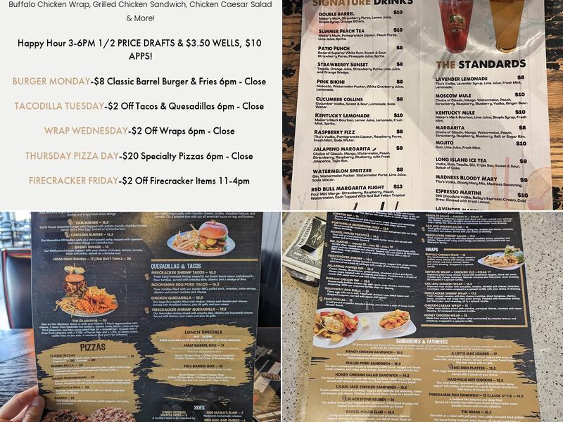 Barrel House Menu
