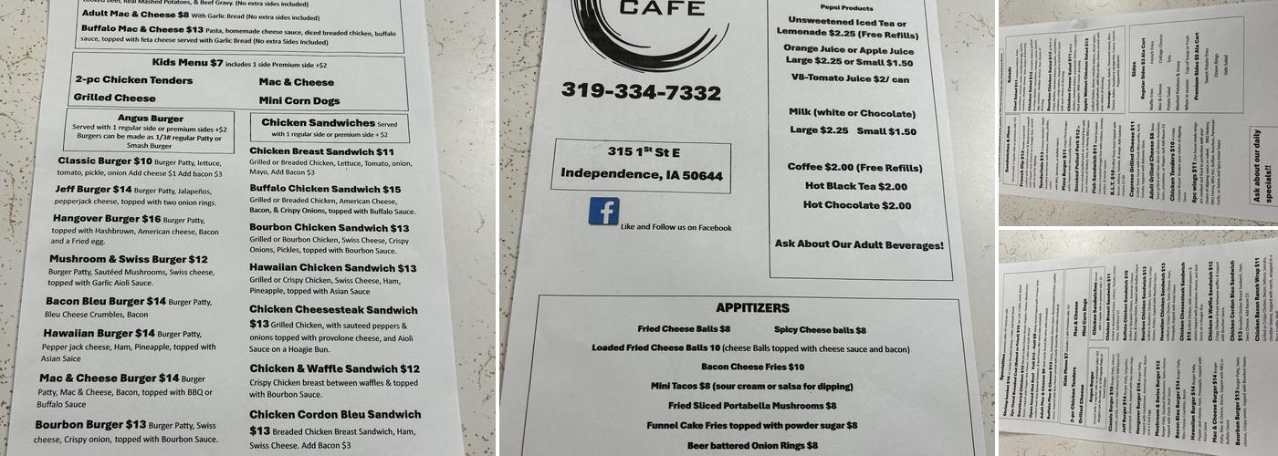 Indee cafe Menu