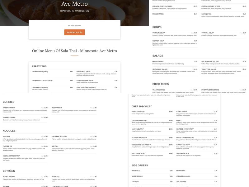 Sala Thai Restaurant Menu