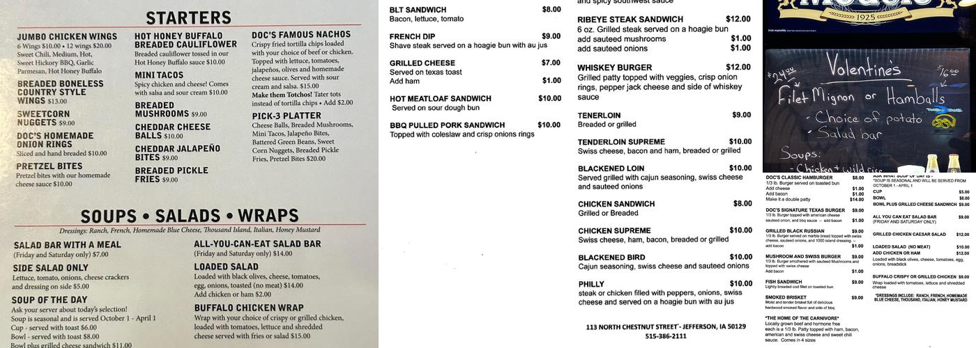 Doc's Stadium Menu