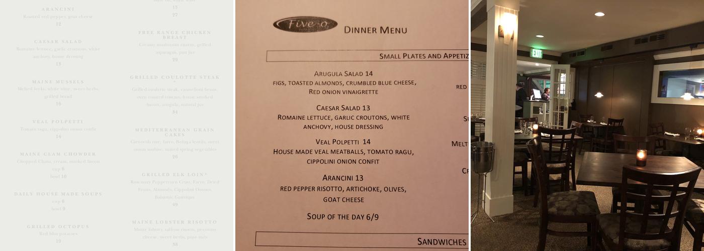 Five-O Shore Road Menu