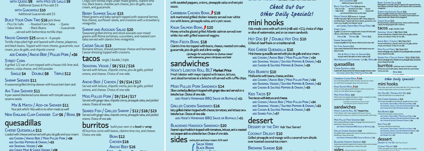 Hooks Chill & Grille Menu
