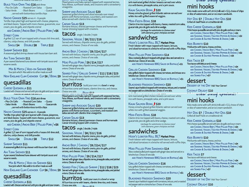Hooks Chill & Grille Menu