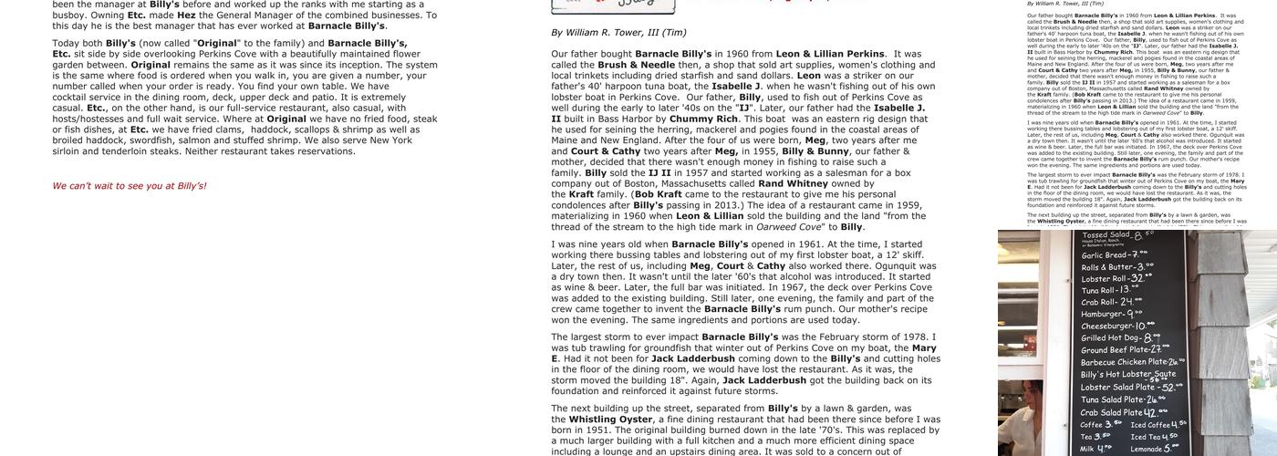 Barnacle Billy's Menu