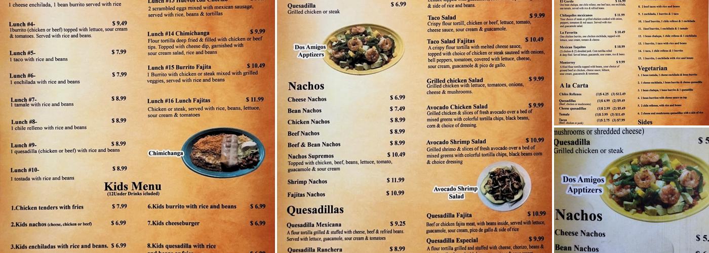 Dos Amigos Menu