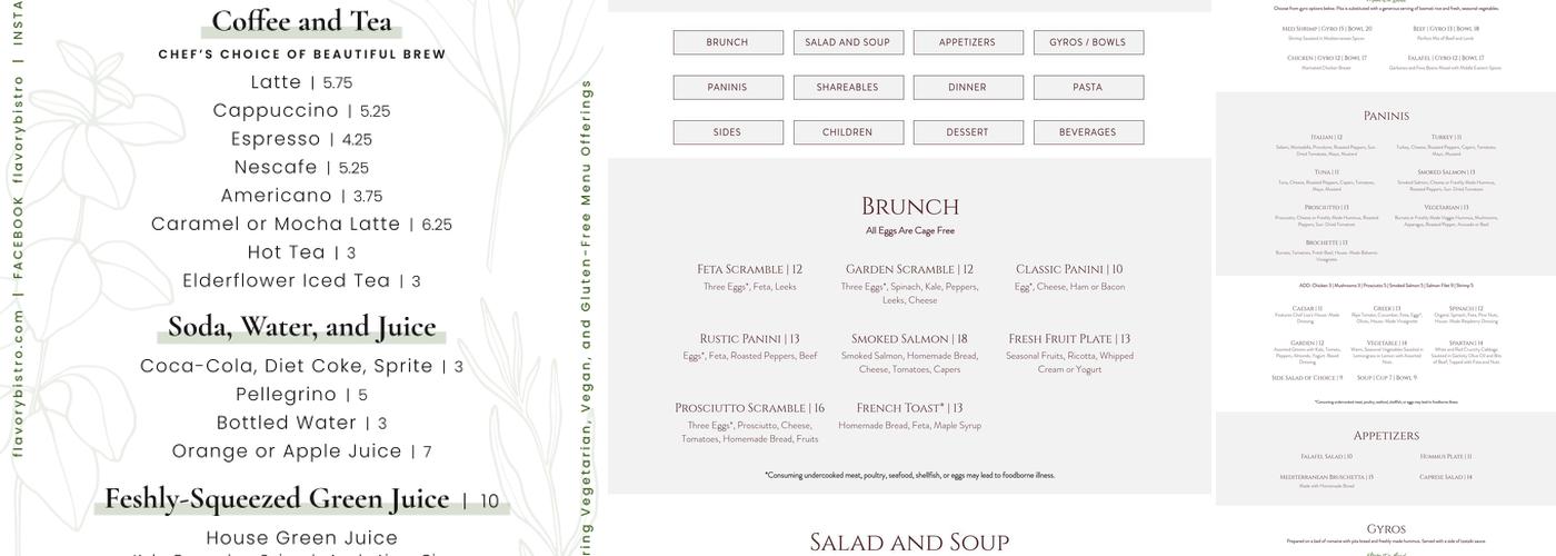 Flavory Bistro Menu