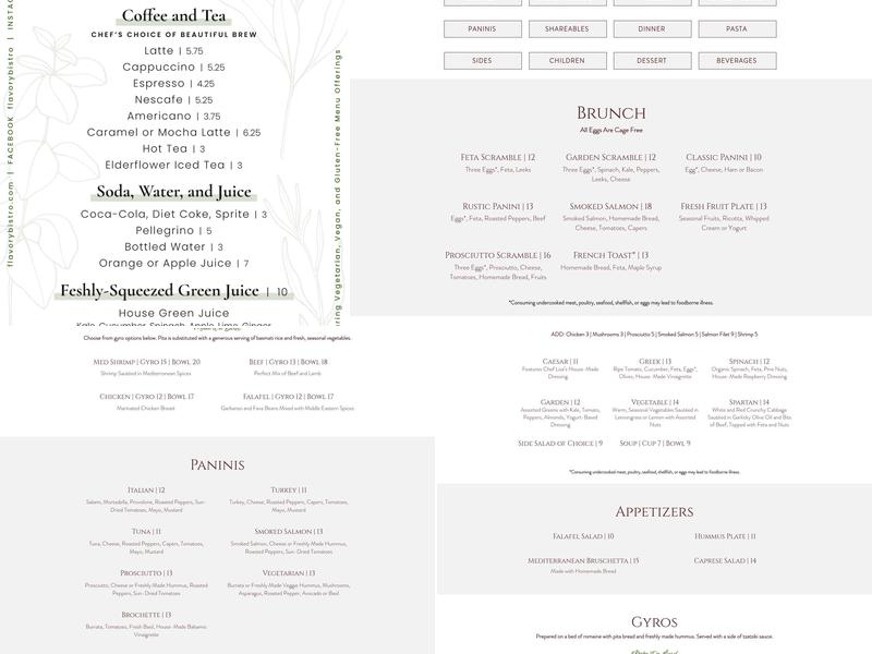 Flavory Bistro Menu
