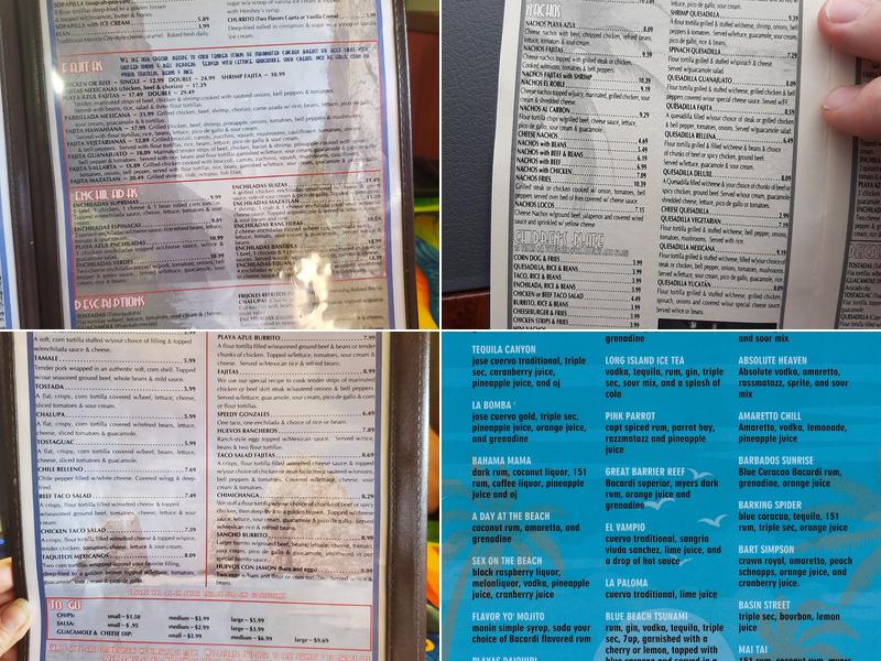 Playa Azul Menu