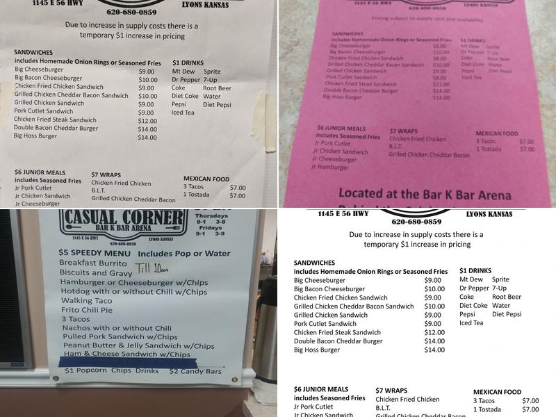 Casual Corner Carry Out Menu
