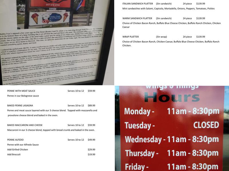 Bubba frye's Wings & Things Menu