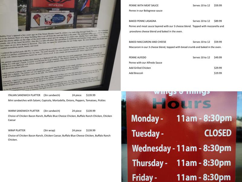 Bubba frye's Wings & Things Menu