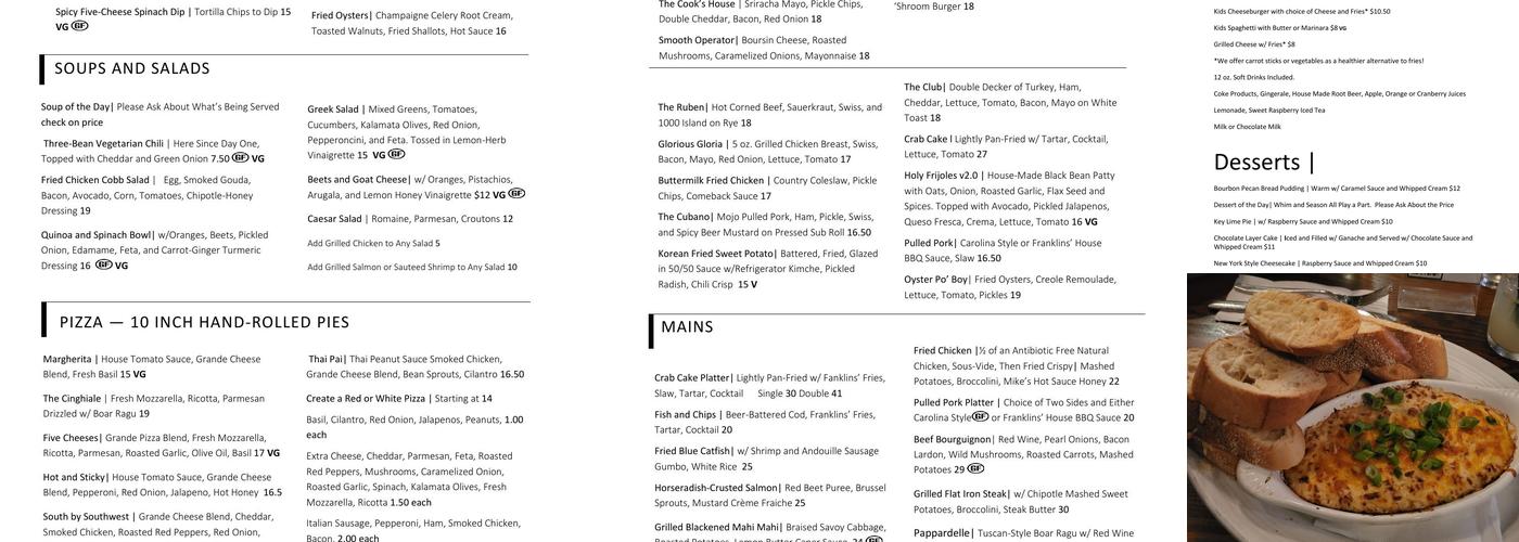 Franklins Menu