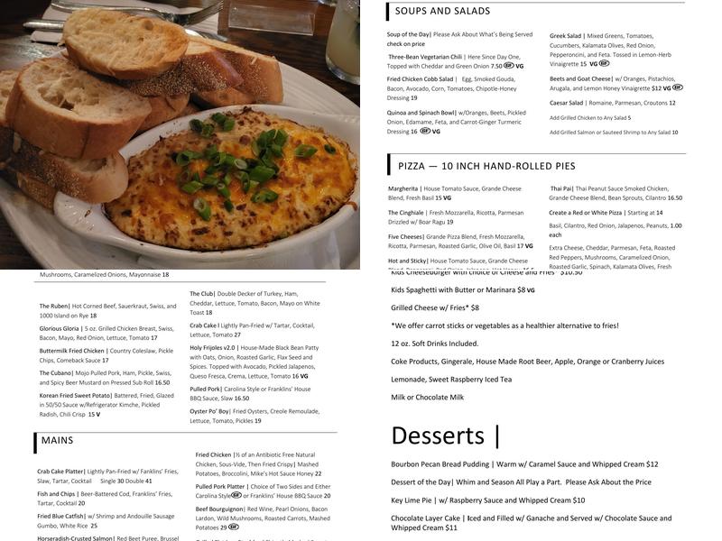 Franklins Menu