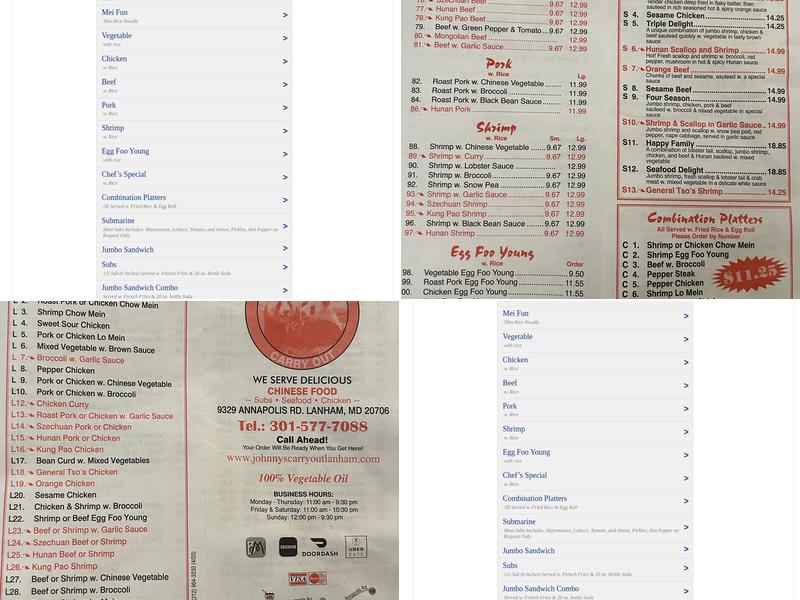 Johnny's Carry Out Menu