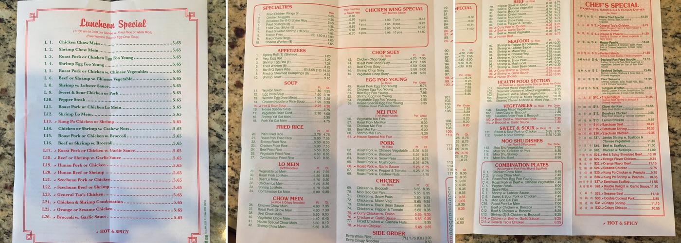 China Chef Restaurant Menu