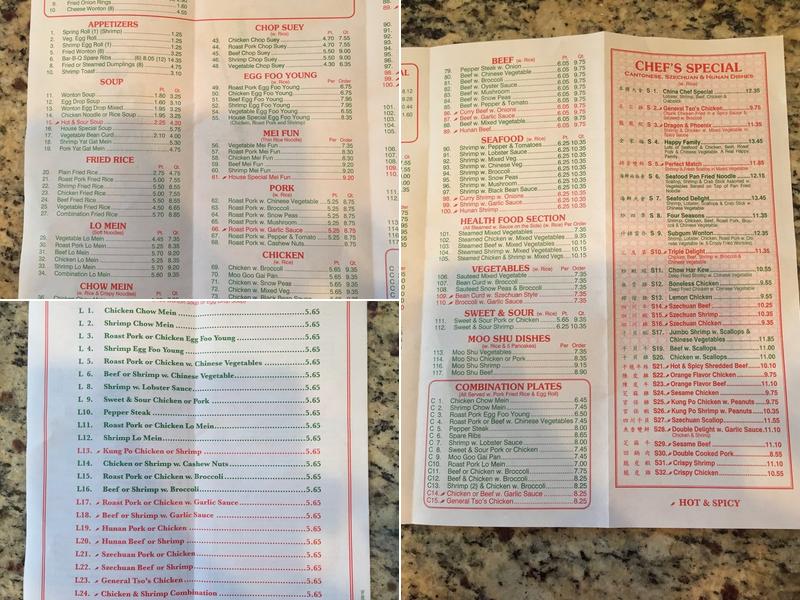 China Chef Restaurant Menu