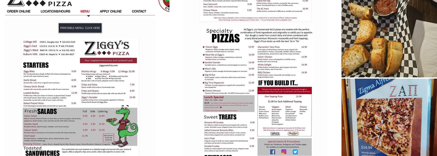 Ziggy's Pizza Menu