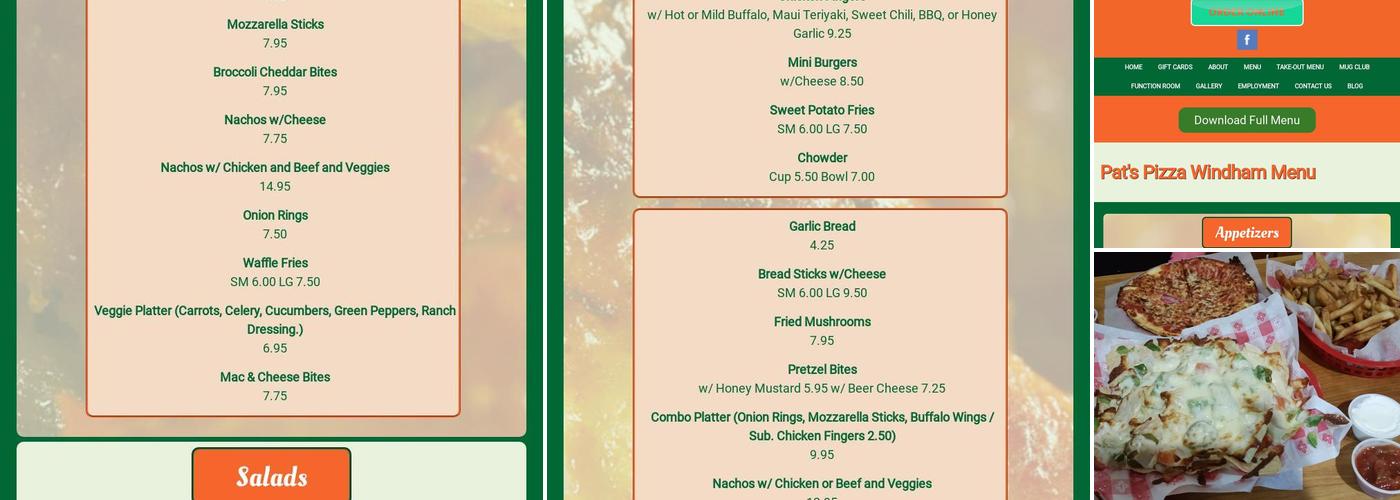 Pat's Pizza Menu