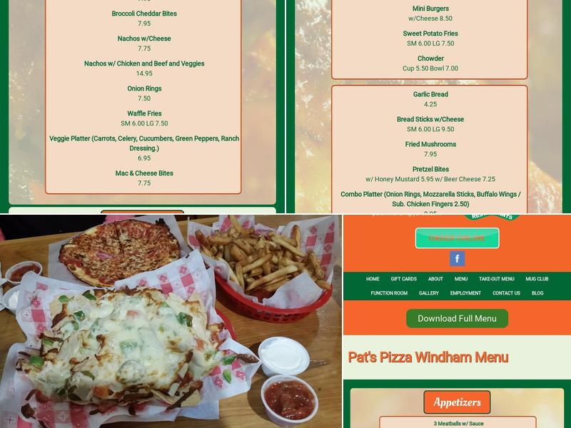 Pat's Pizza Menu