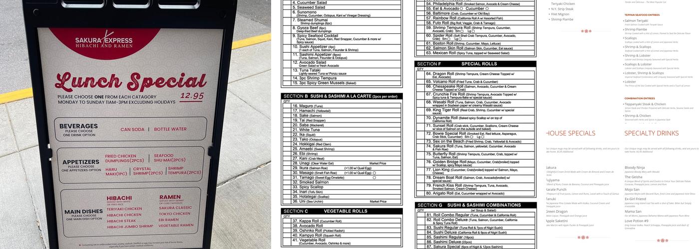 Sakura Japanese Steak and Seafood house Menu