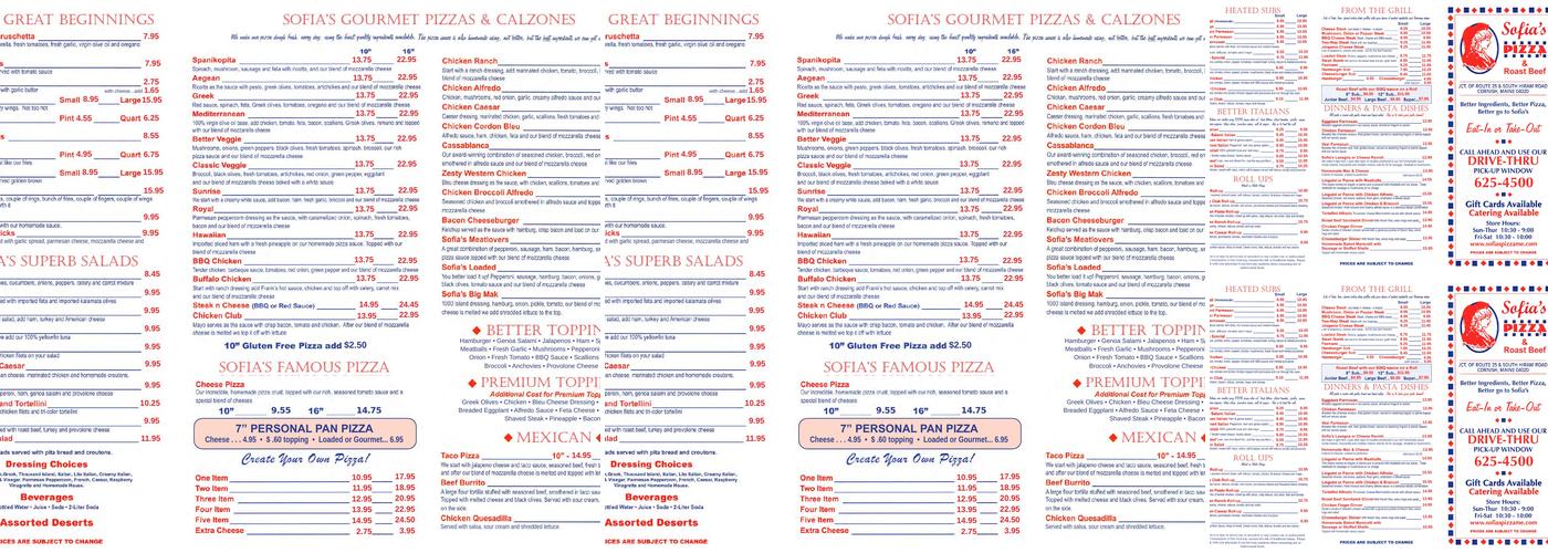 Sofia's Pizza & Roast Beef Menu