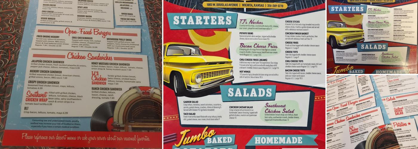 T J's Burger House Menu