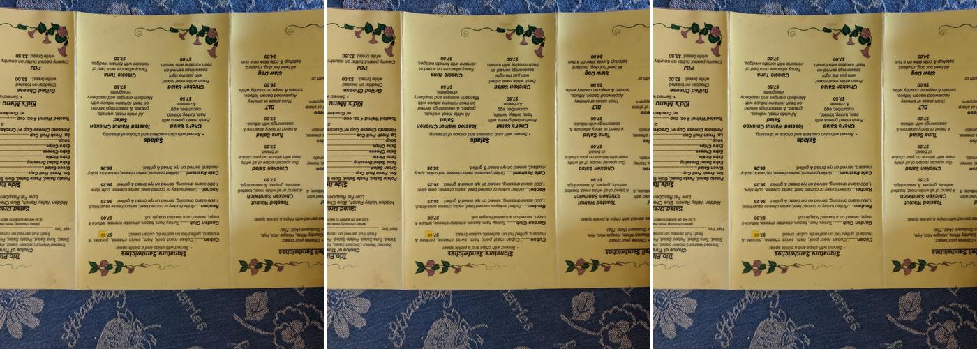 Garden Cafe Menu