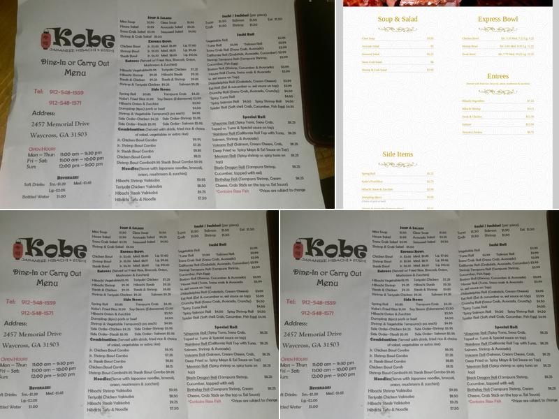 Kobe Japanese Menu