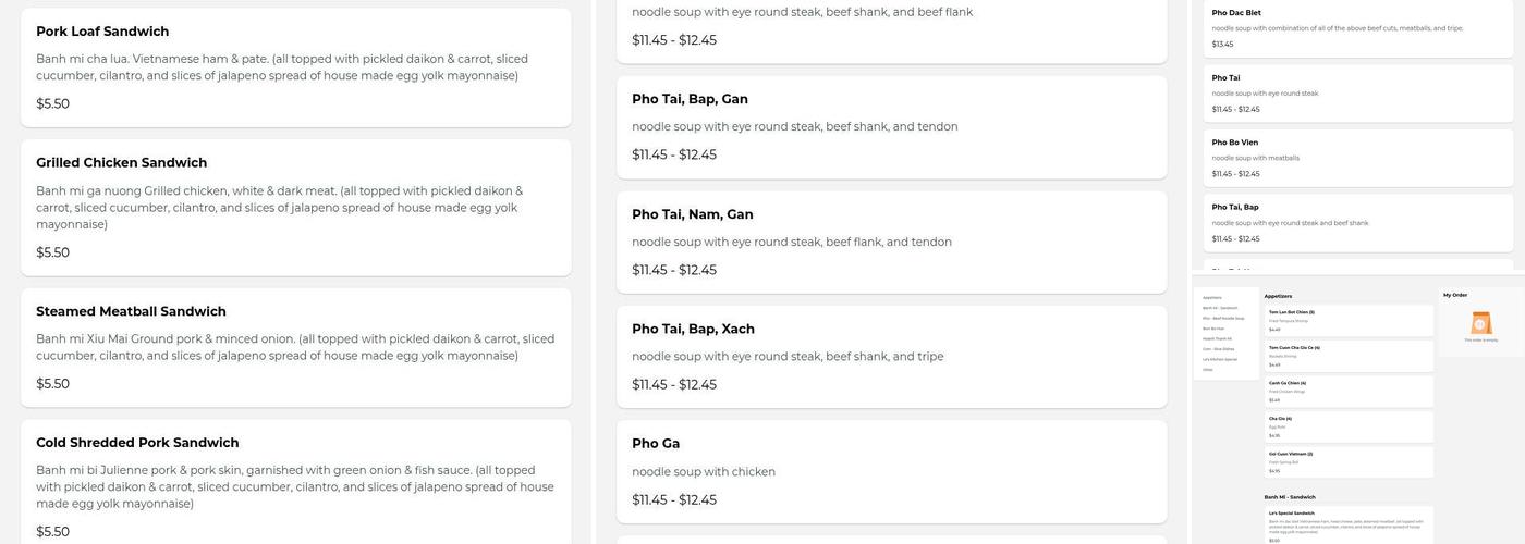 Pho Le’s Noodles & Sandwiches Menu