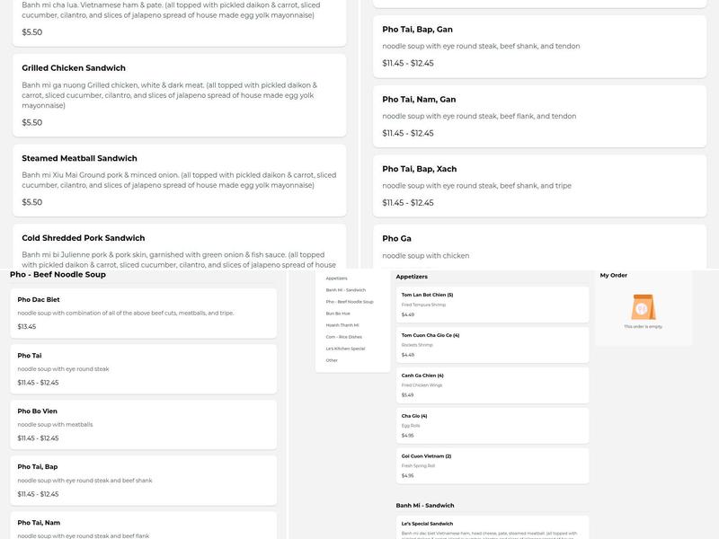 Pho Le’s Noodles & Sandwiches Menu