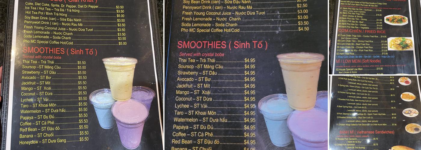 Pho Mc Menu