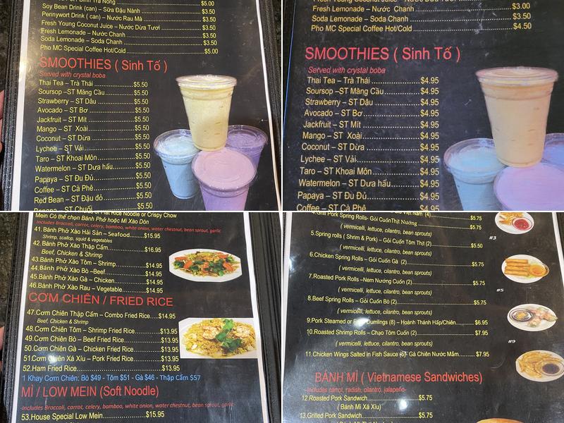 Pho Mc Menu