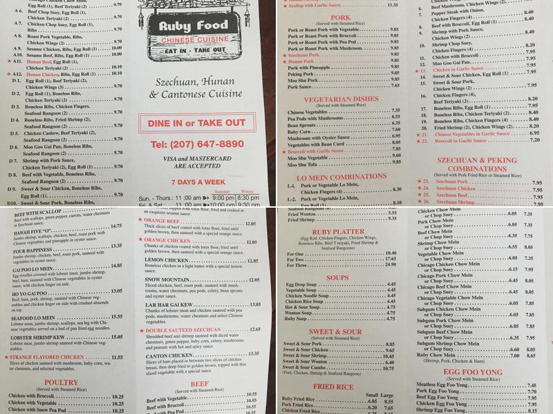 Ruby Food Menu