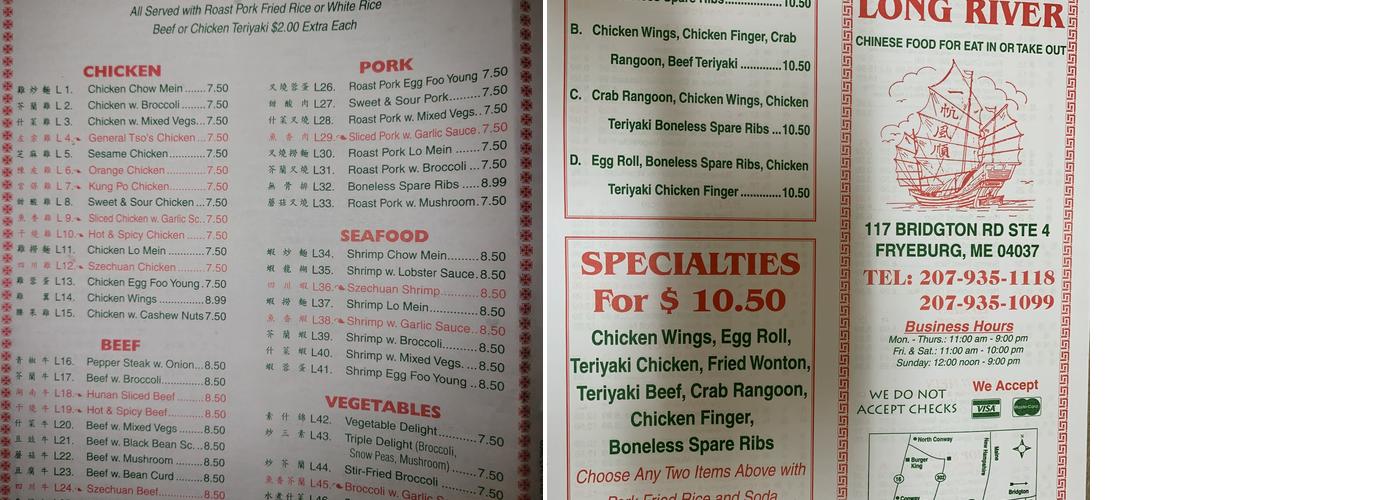 Long River Menu