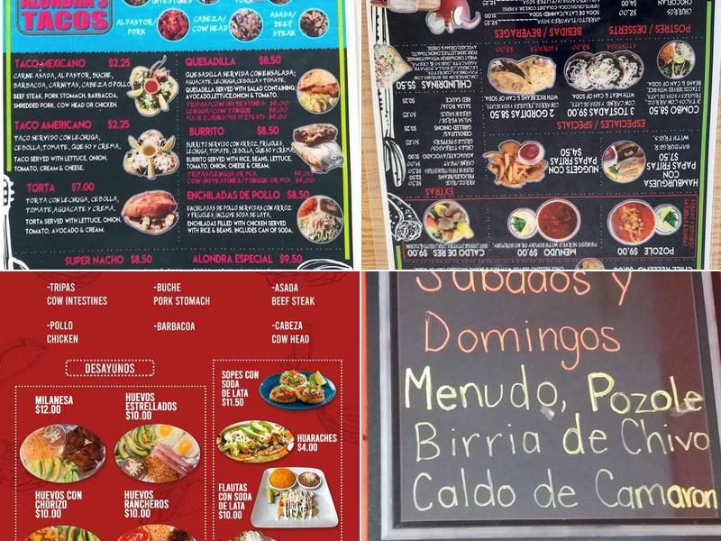 Alondra's Tacos Menu
