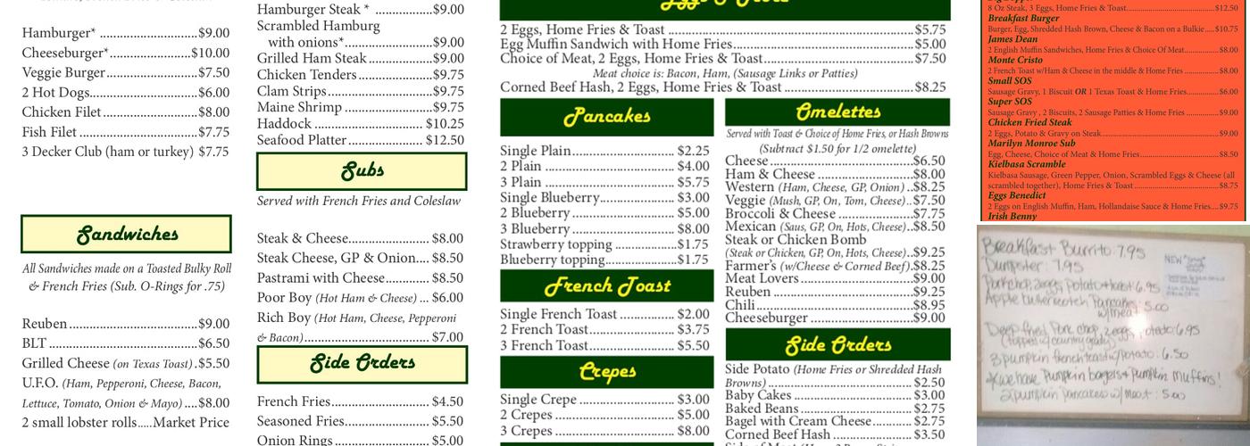 Happy Days Diner Menu