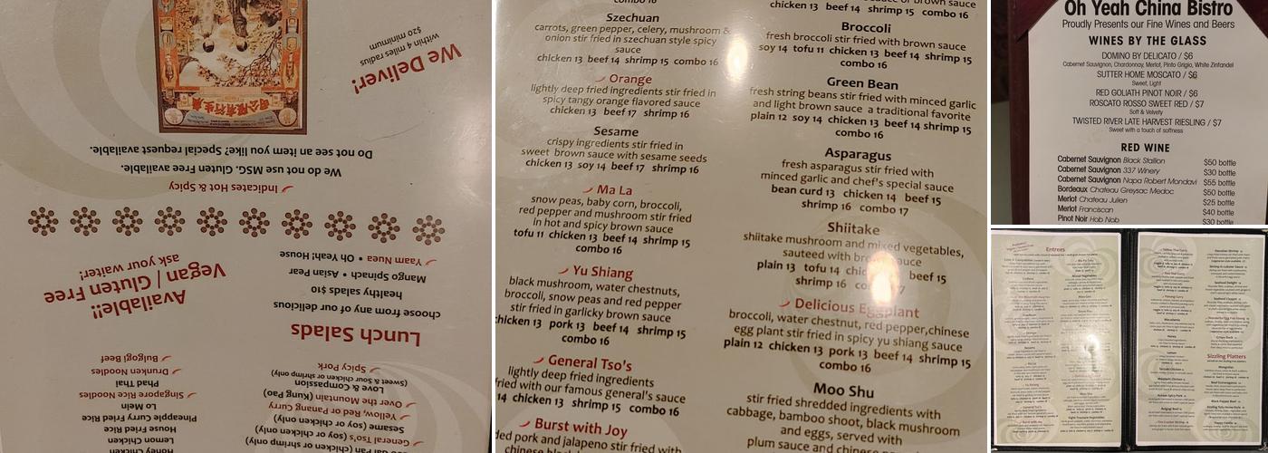 Oh Yeah Chinese Bistro Menu