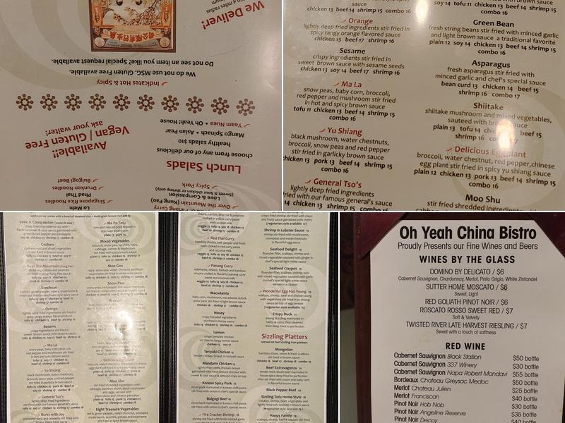 Oh Yeah Chinese Bistro Menu