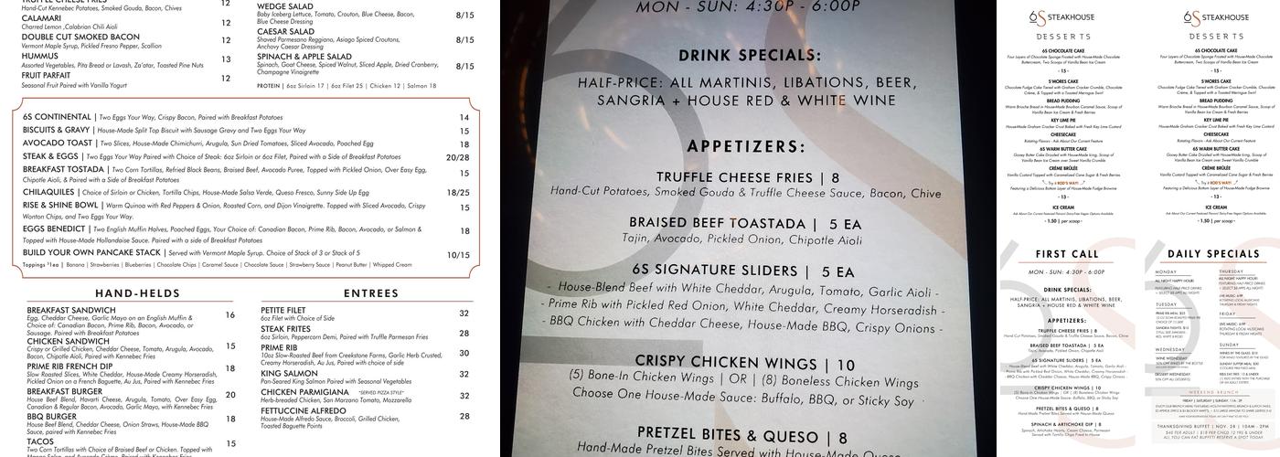 6S Steakhouse Menu