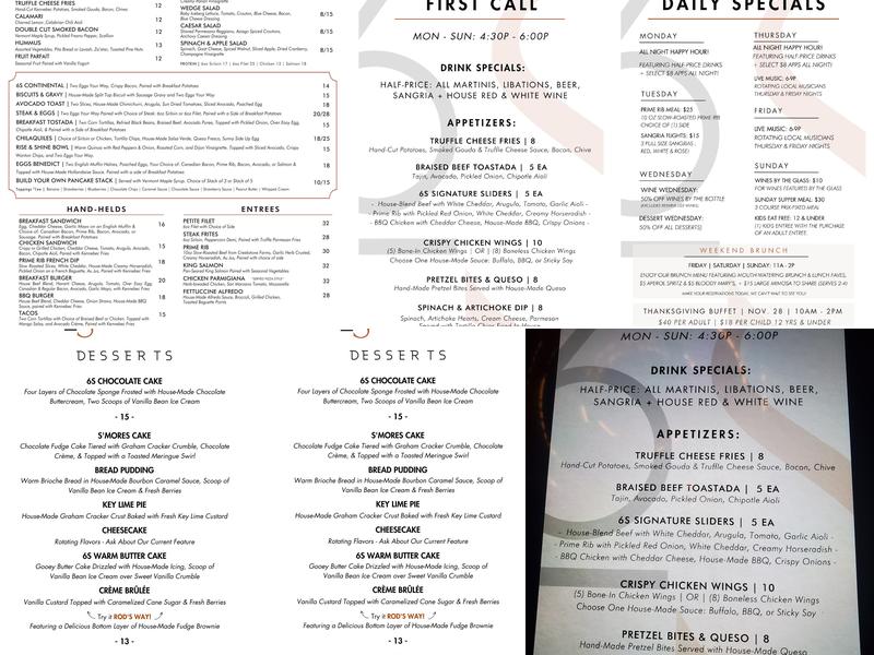 6S Steakhouse Menu
