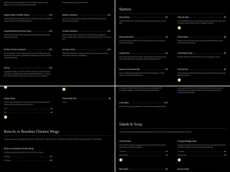 The Hill Bar & Grill Menu