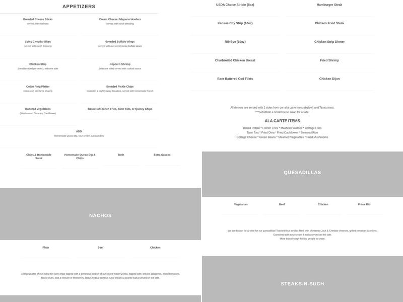 Quincy's Bar & Grill Menu