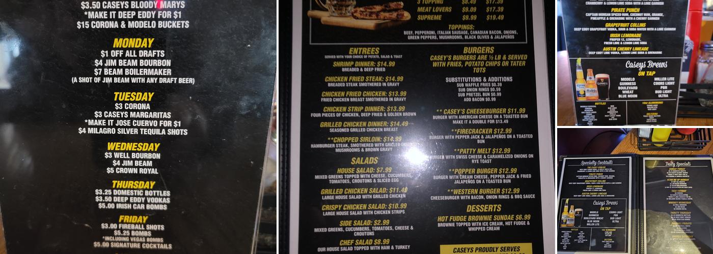 Casey's Bar & Grill Menu