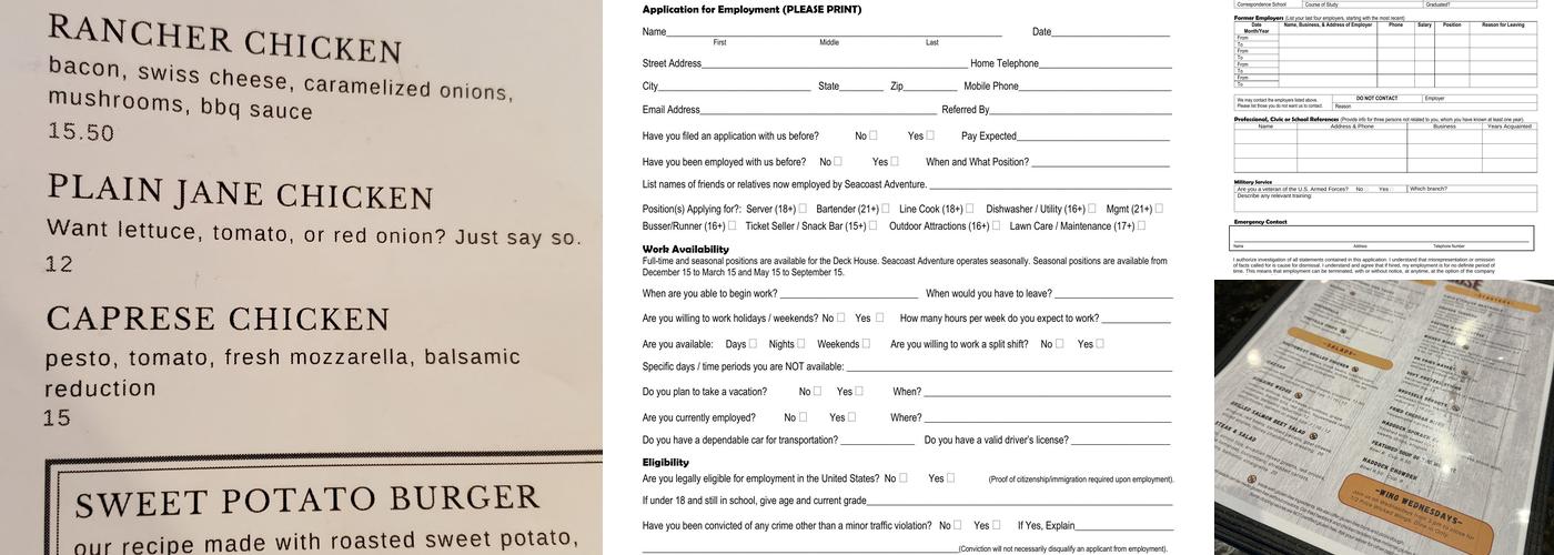 Deck House Tavern Menu