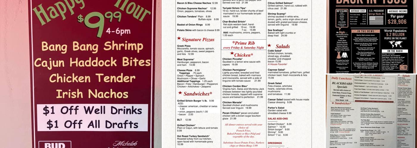 Parker's Restaurant Menu