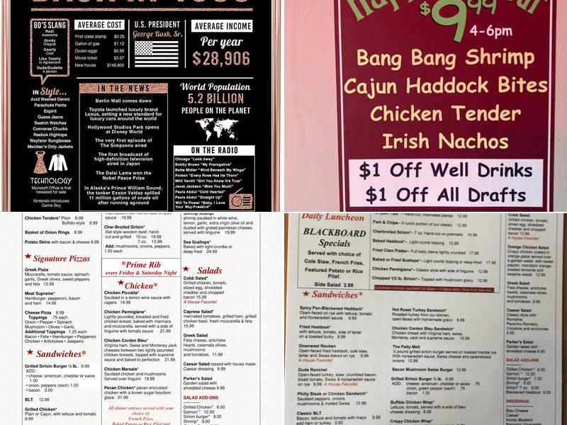 Parker's Restaurant Menu