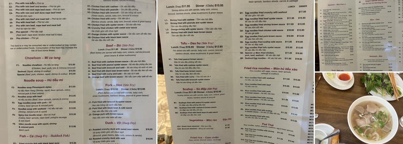 Saigon Restaurant Menu