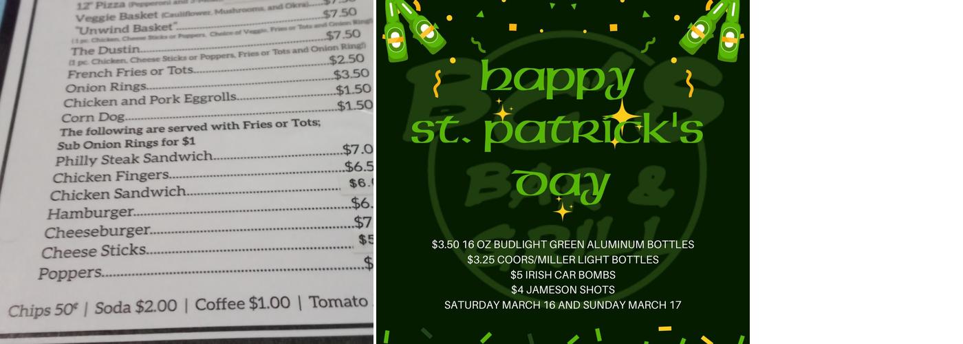 B C's Bar & Grill Menu