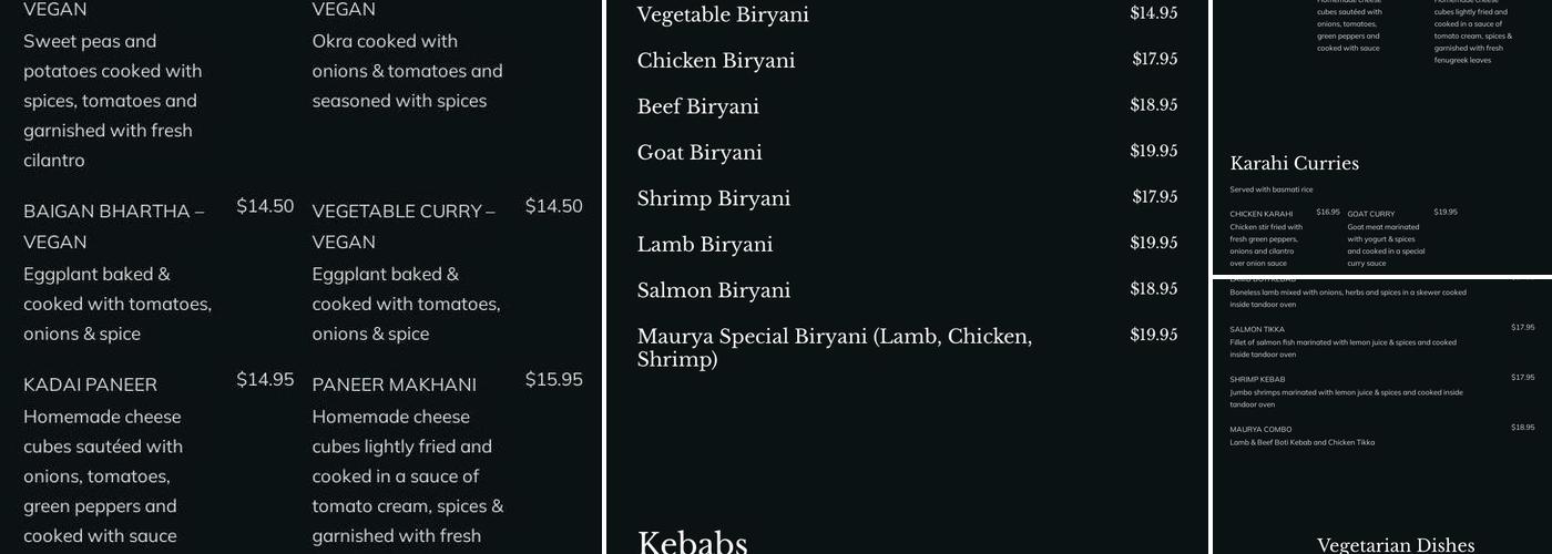 Maurya Kebabs & Curries Menu