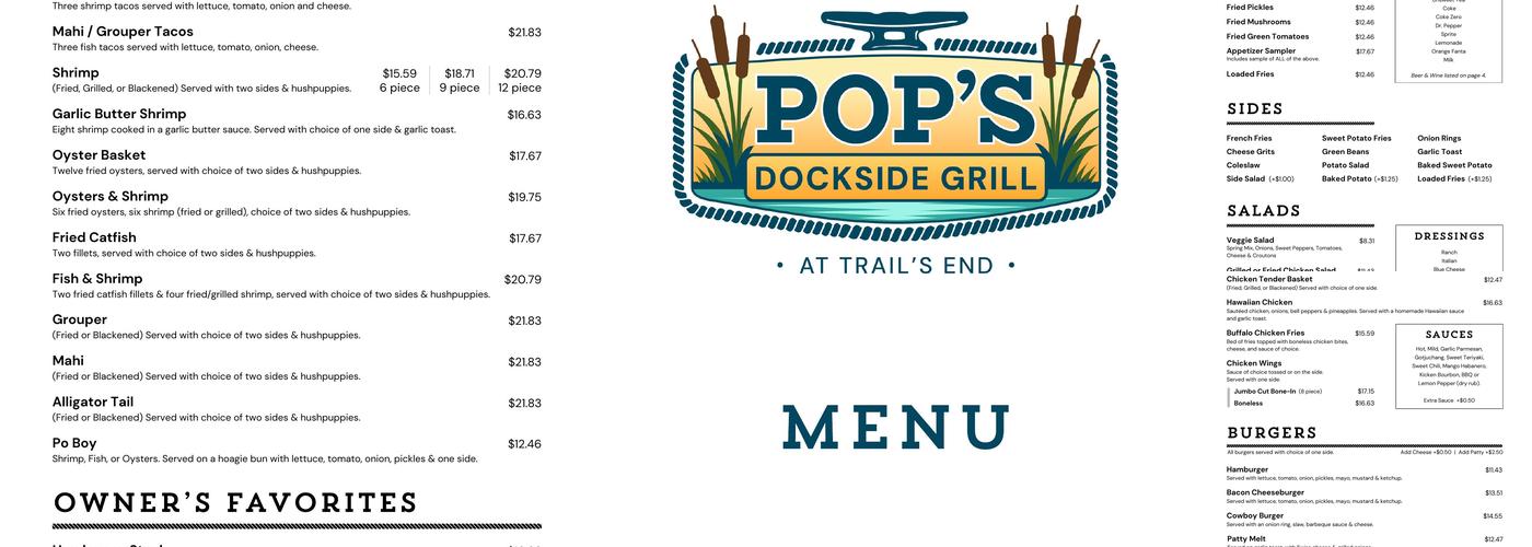 Pop's Dockside Grill Menu
